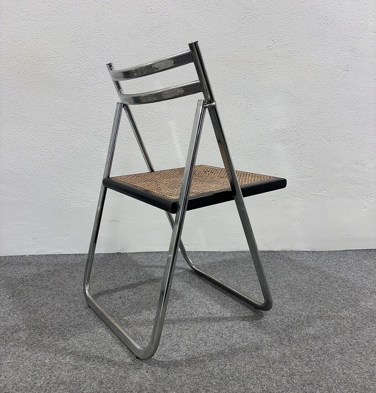 Steel, rattan and wood folding chair by Arrben, 1970s 3