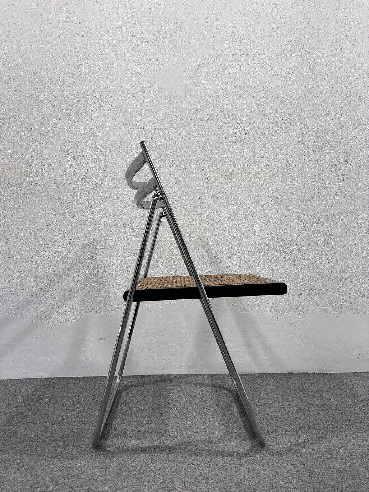 Steel, rattan and wood folding chair by Arrben, 1970s 4