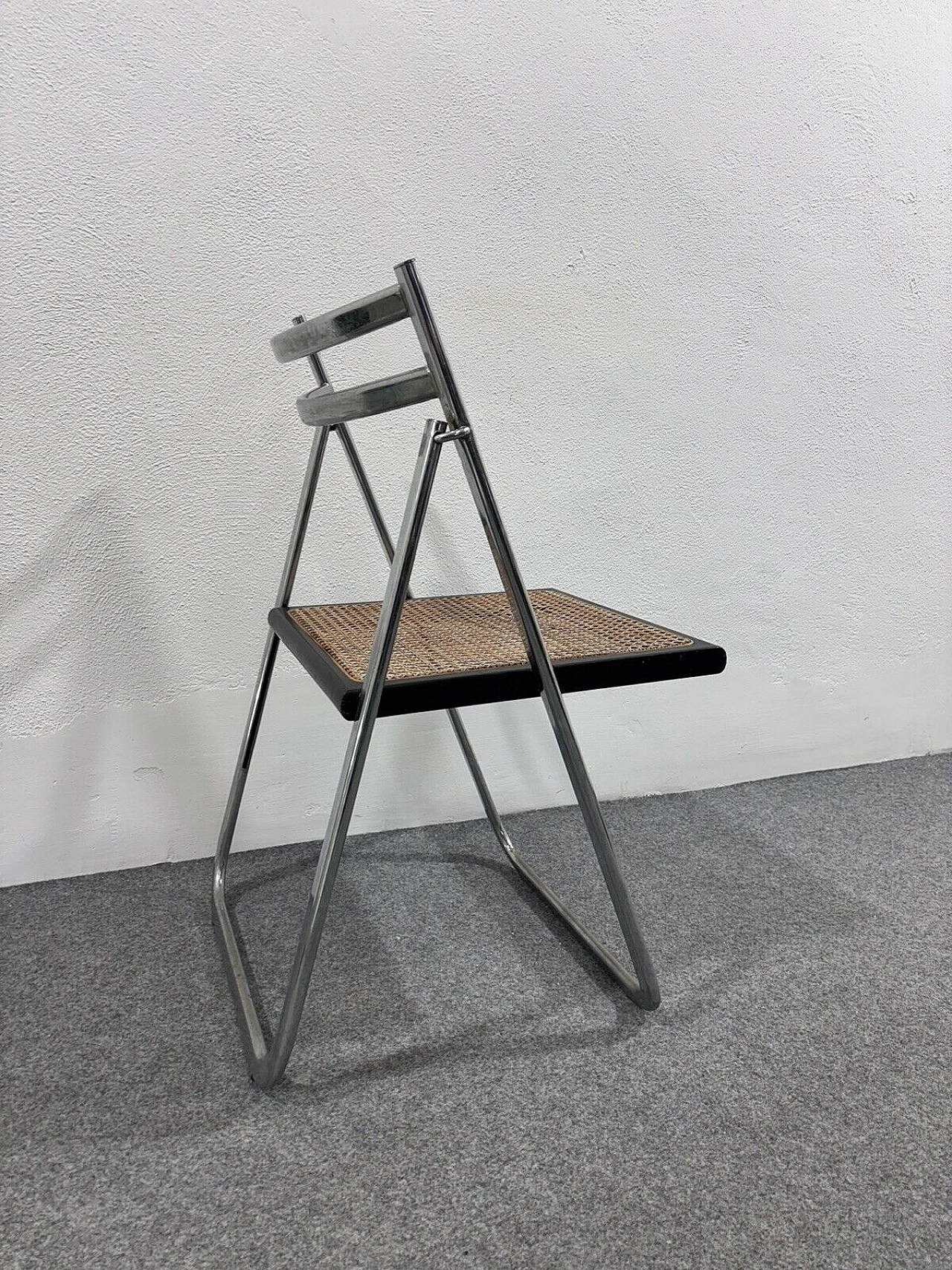 Steel, rattan and wood folding chair by Arrben, 1970s 5