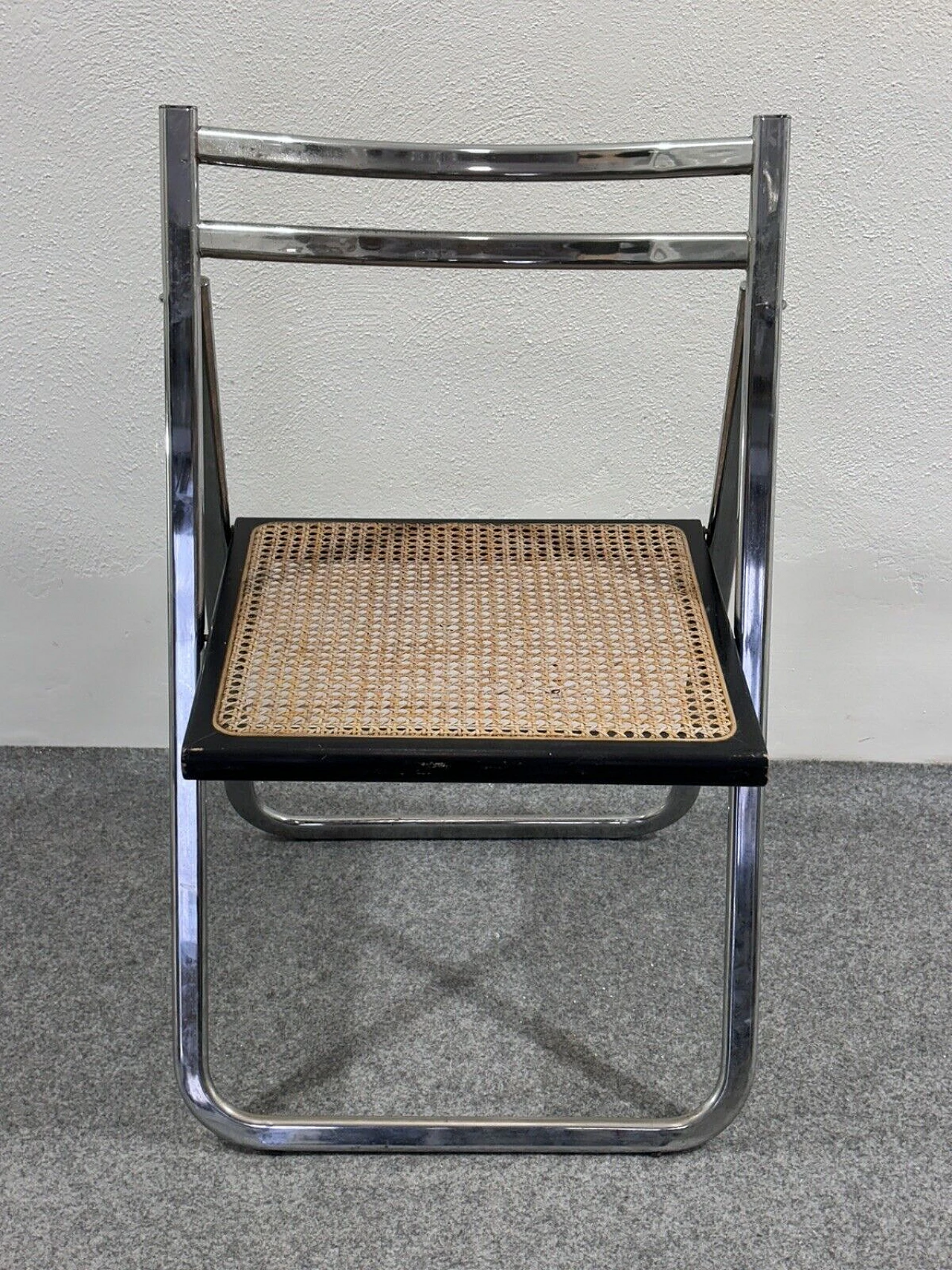 Steel, rattan and wood folding chair by Arrben, 1970s 7