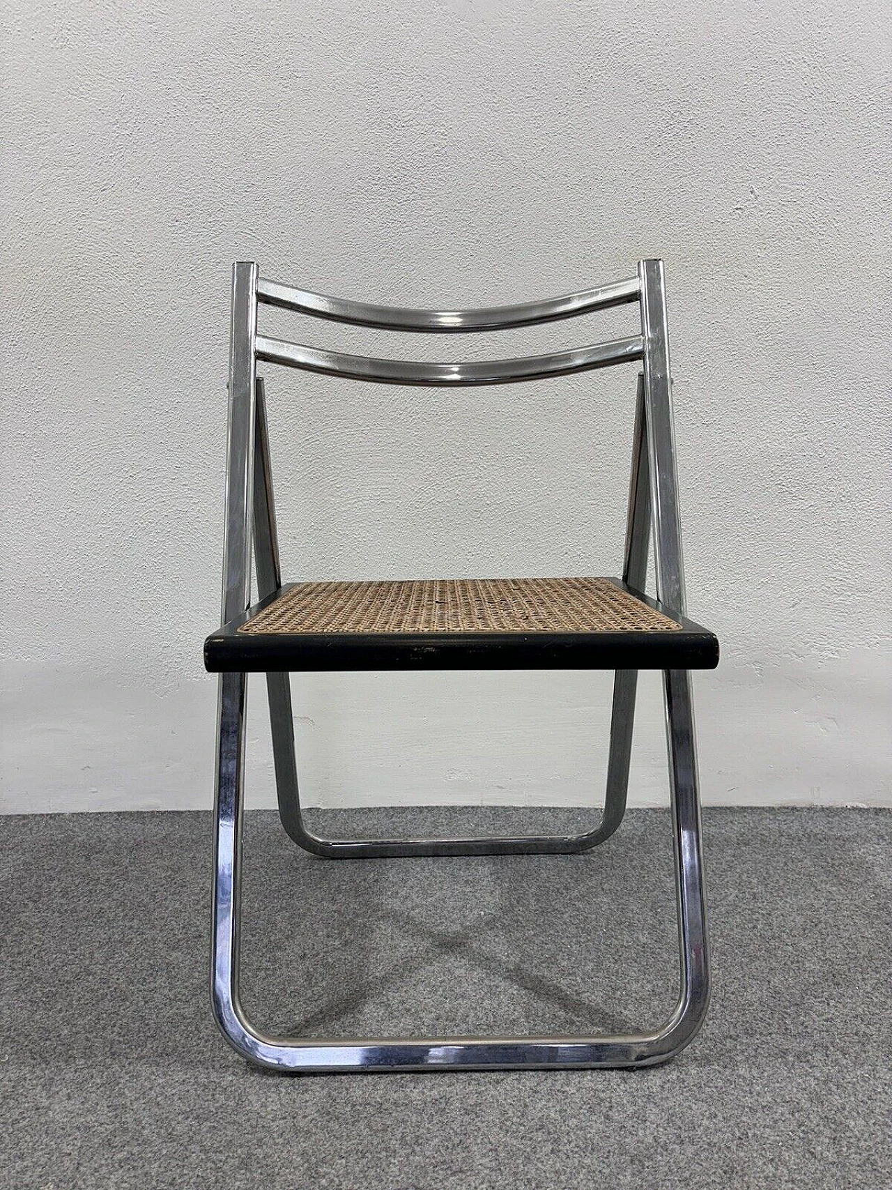 Steel, rattan and wood folding chair by Arrben, 1970s 8