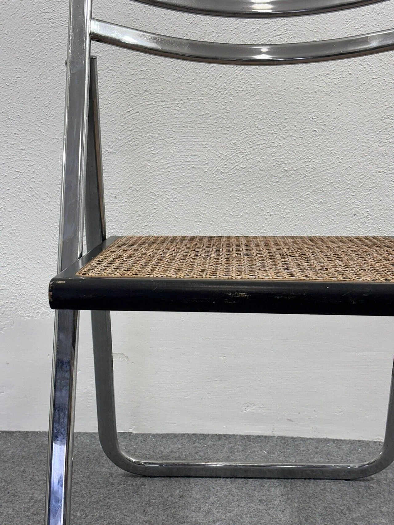 Steel, rattan and wood folding chair by Arrben, 1970s 9