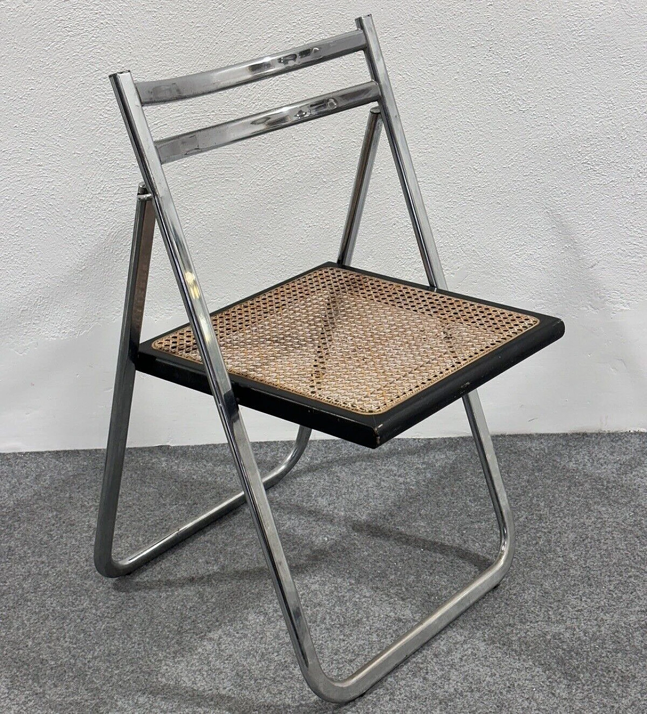 Steel, rattan and wood folding chair by Arrben, 1970s 14