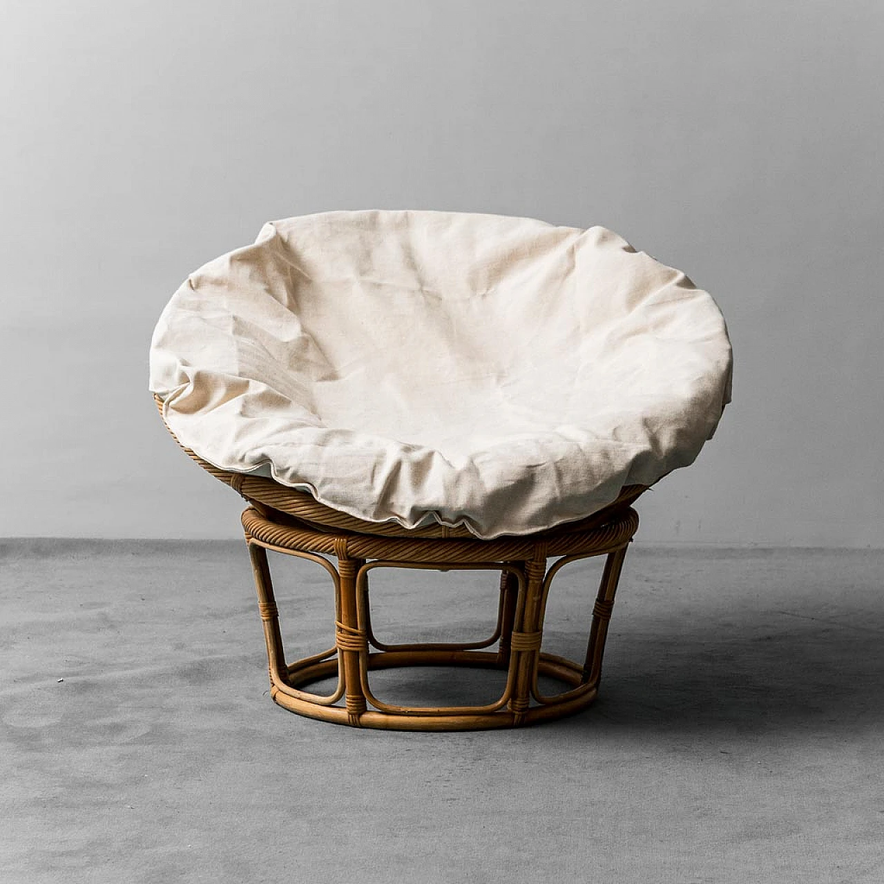 Papasan bamboo and fabric armchair, 1970s 3