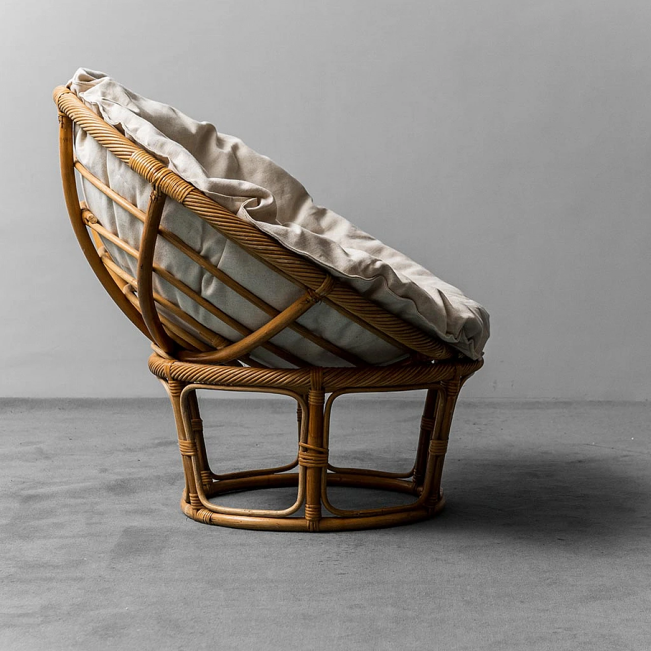 Papasan bamboo and fabric armchair, 1970s 5