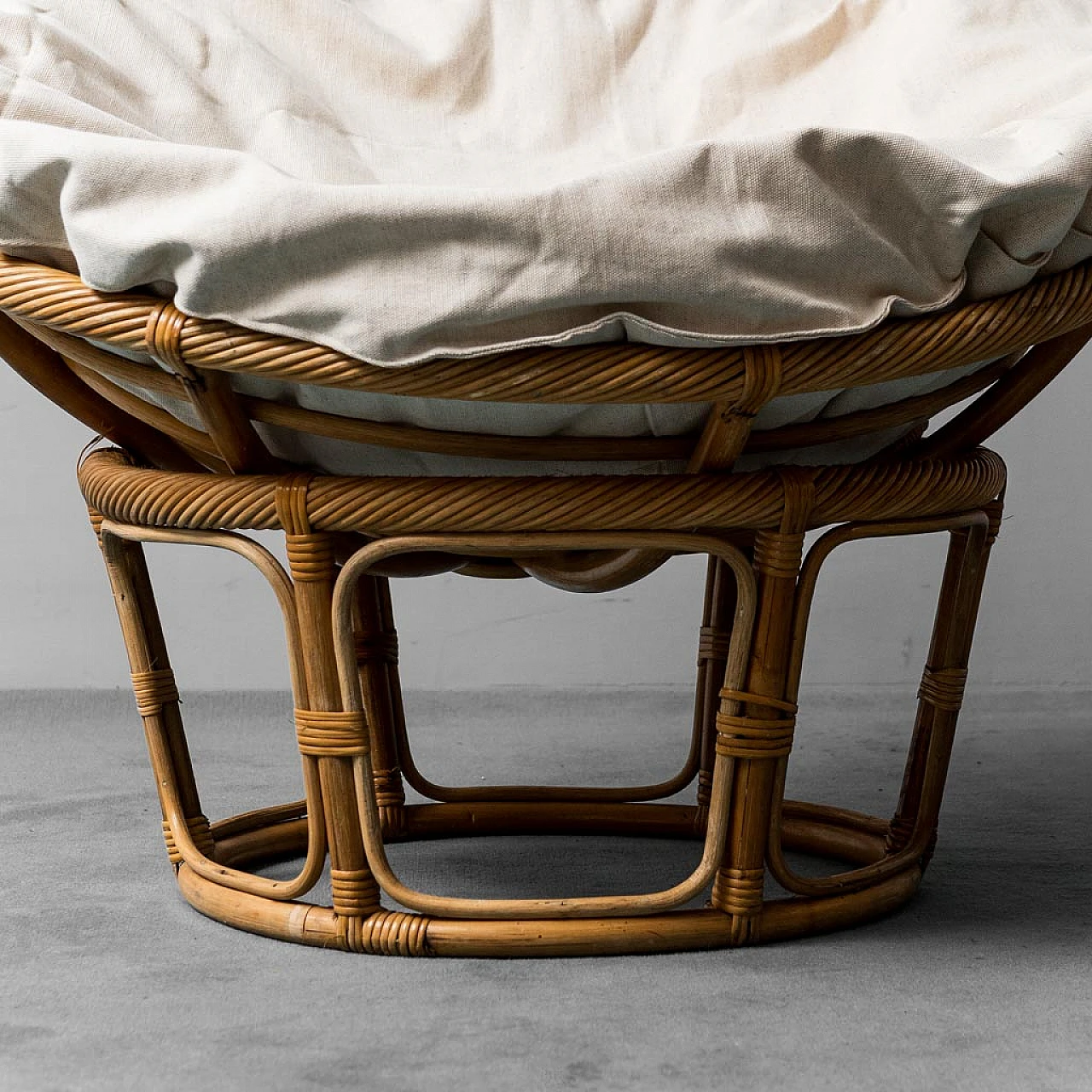 Papasan bamboo and fabric armchair, 1970s 10