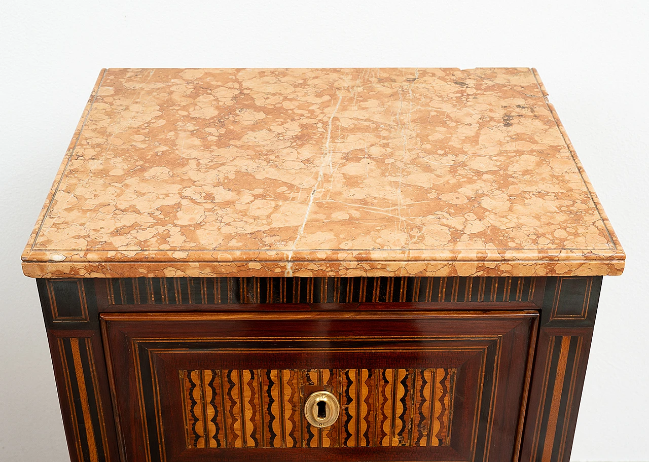 Louis XVI polychrome wood bedside table with marble top, 18th century 2