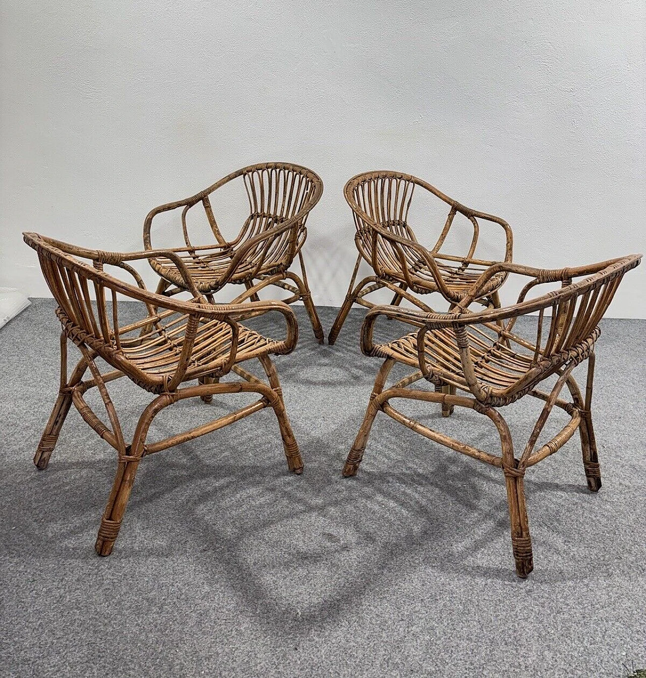 4 Rattan garden armchairs by Vittorio Bonacina, 1960s 1