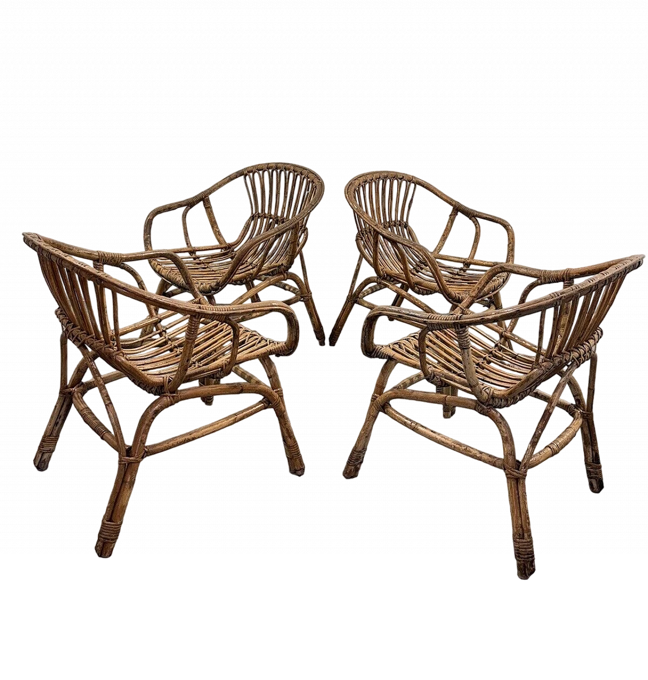 4 Rattan garden armchairs by Vittorio Bonacina, 1960s 2