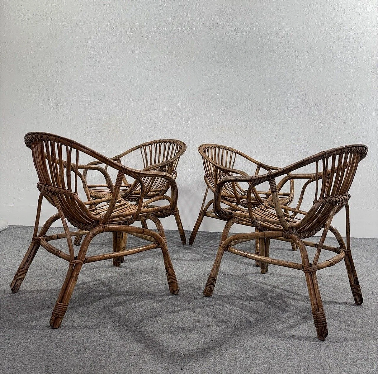4 Rattan garden armchairs by Vittorio Bonacina, 1960s 3