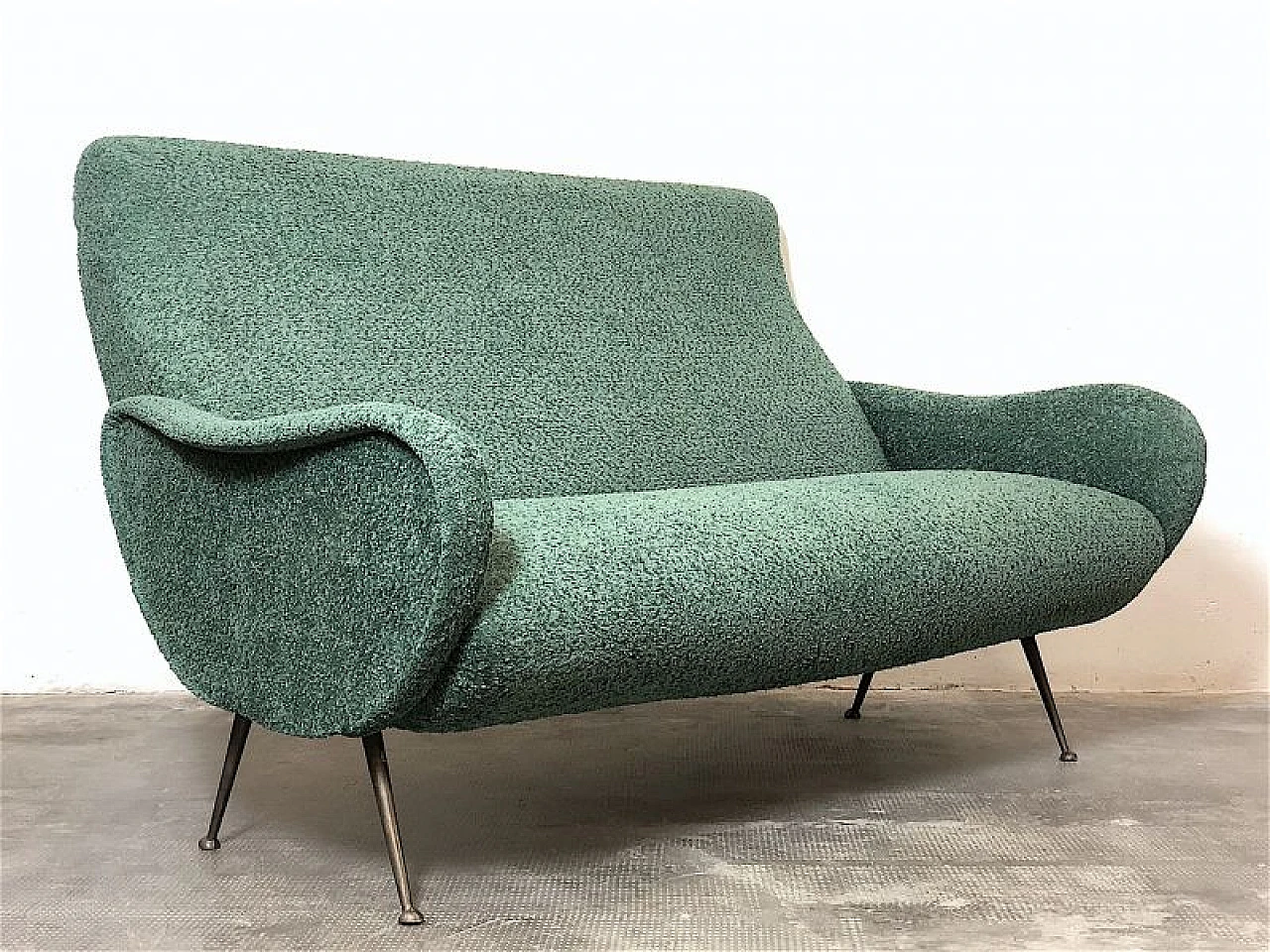 Sage green fabric sofa attributed to Marco Zanuso, 1950s 1