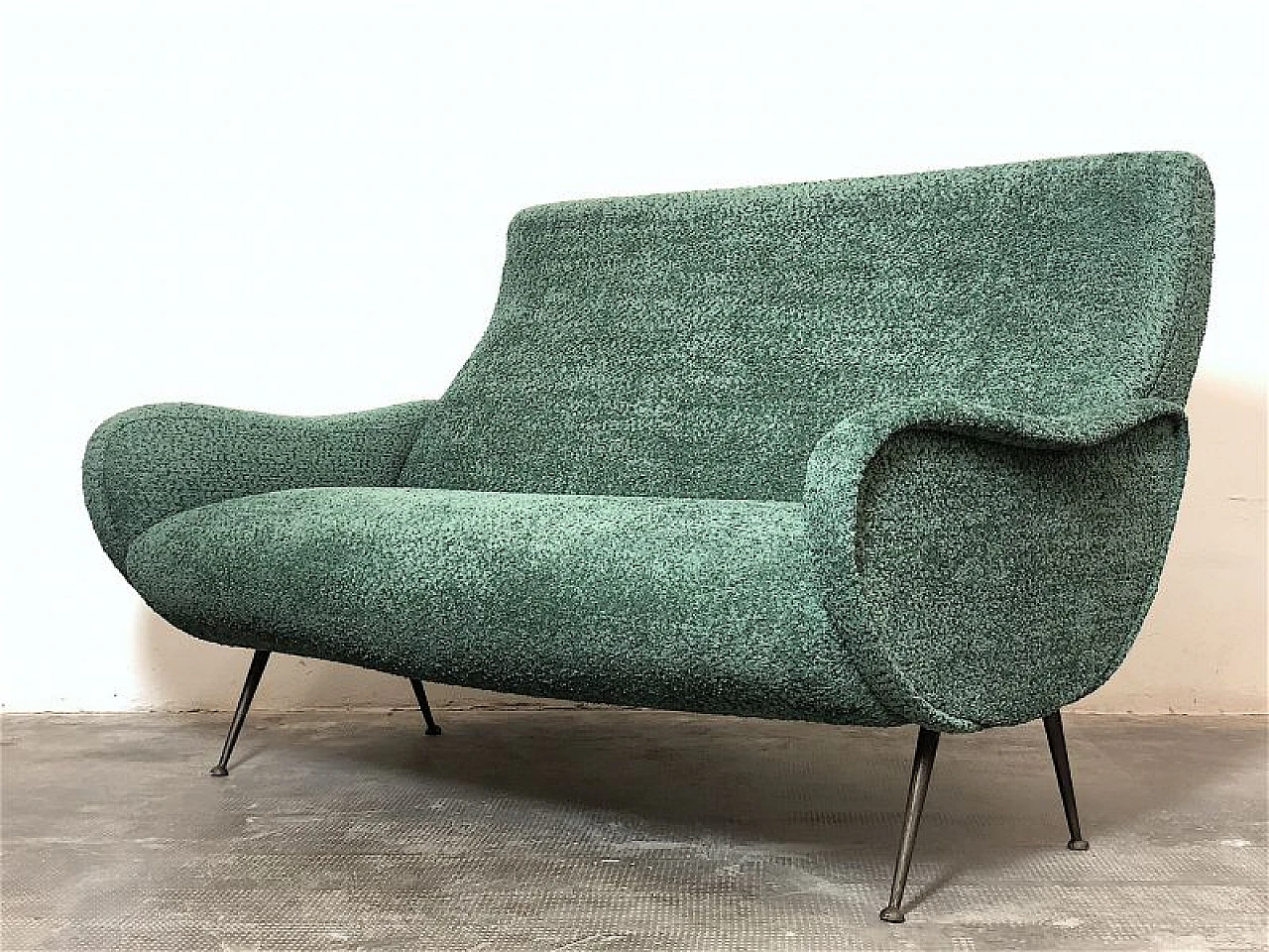 Sage green fabric sofa attributed to Marco Zanuso, 1950s 4