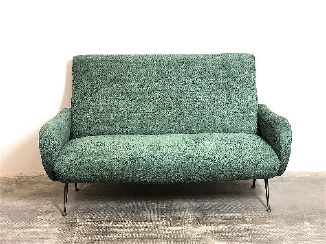 Sage green fabric sofa attributed to Marco Zanuso, 1950s 5