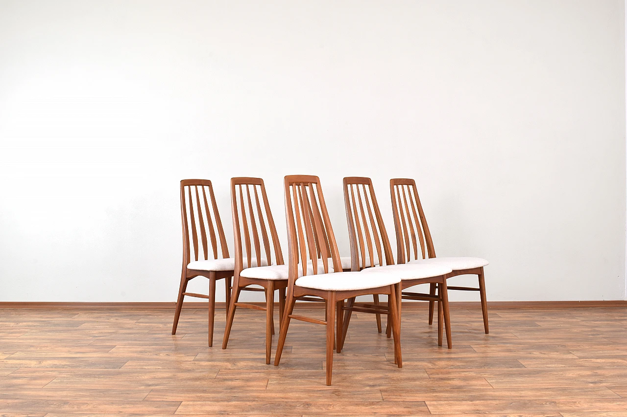Six Eva teak chairs by Niels Koefoed for Koefoeds Hornslet, 1960s 1