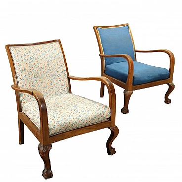 Pair of carved wood armchairs by La Soggiorno, 1930s