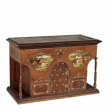 Faux leather paper-covered wooden jewelry box and bronze