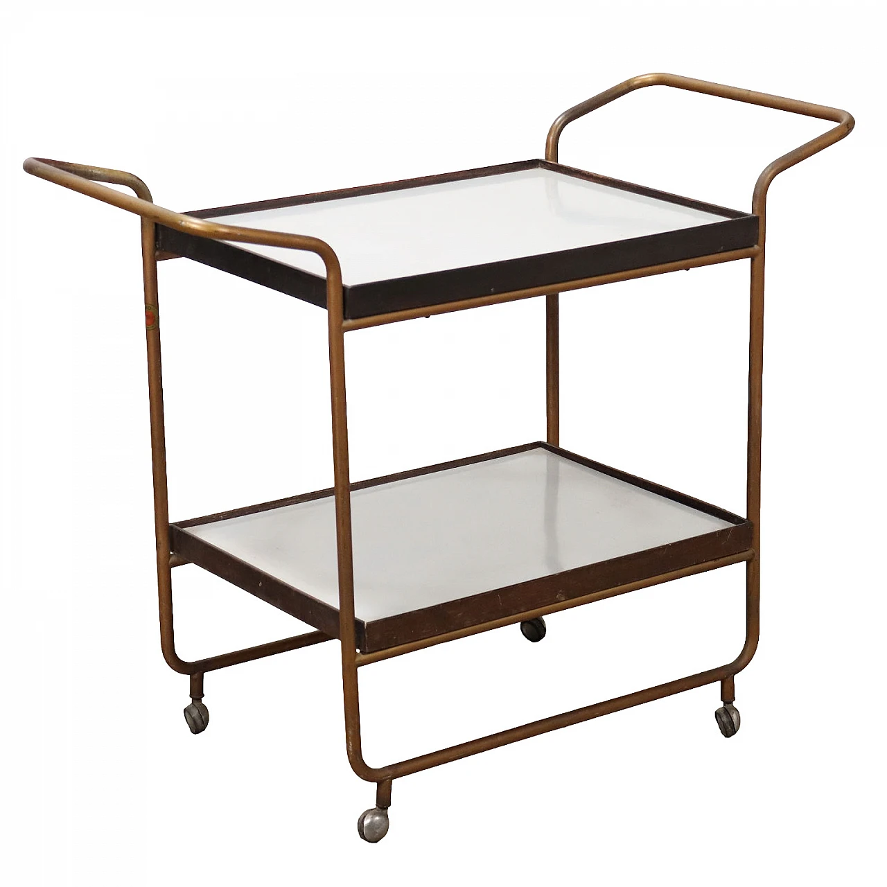 Bar cart with double shelf in formica and metal, 1960s 1