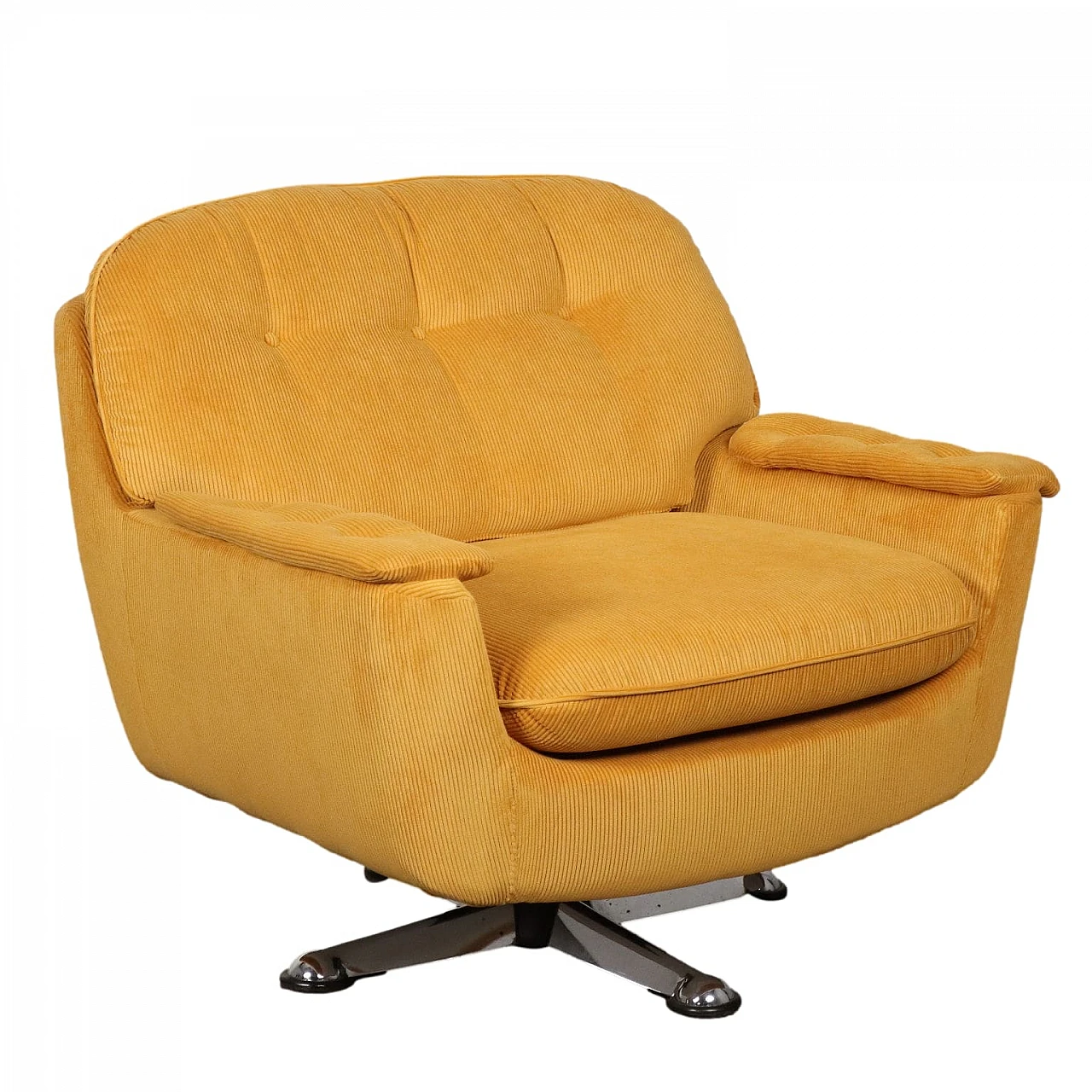 Armchair with yellow velvet upholstery and metal base, 1970s 1