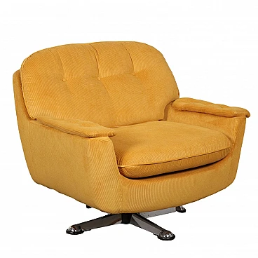 Armchair with yellow velvet upholstery and metal base, 1970s