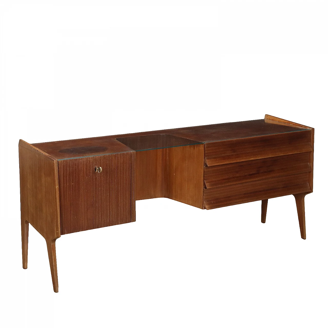Mahognay dresser with vanity, drawers and glass top, 1960s 1