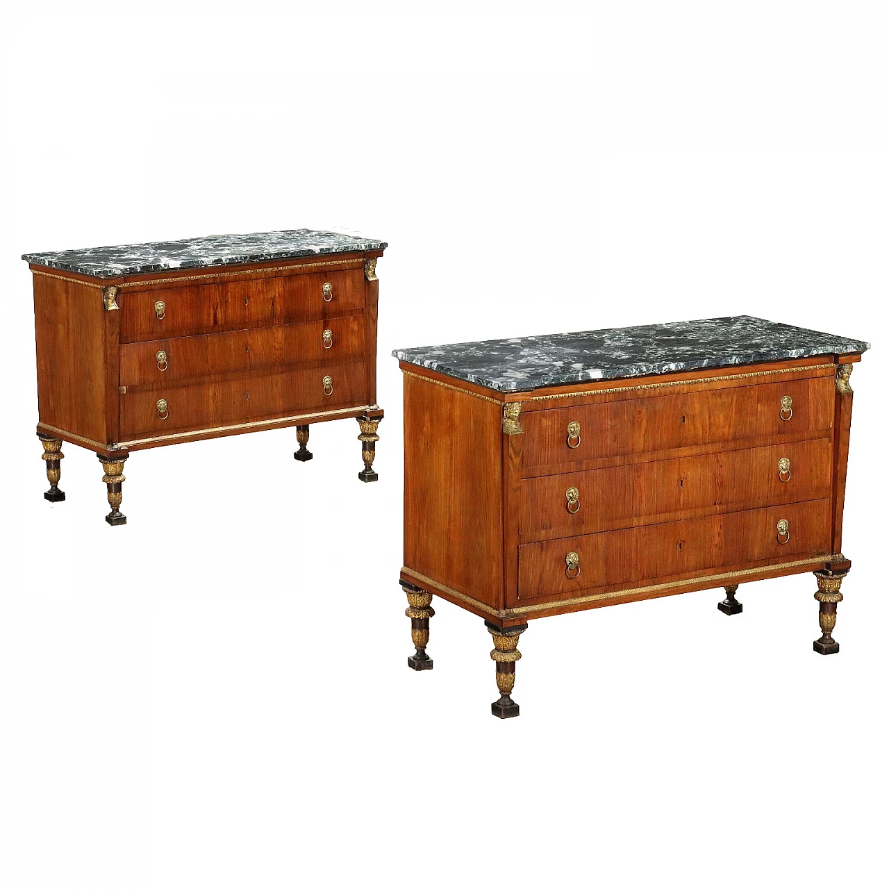 Pair of walnut and poplar dresser with marble top, 19th century 1