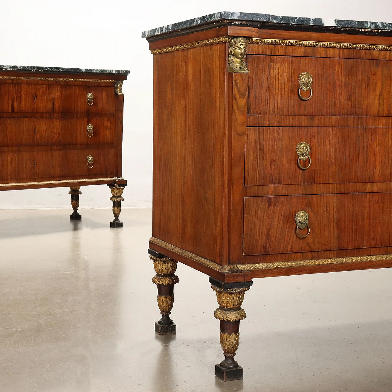 Pair of walnut and poplar dresser with marble top, 19th century 3
