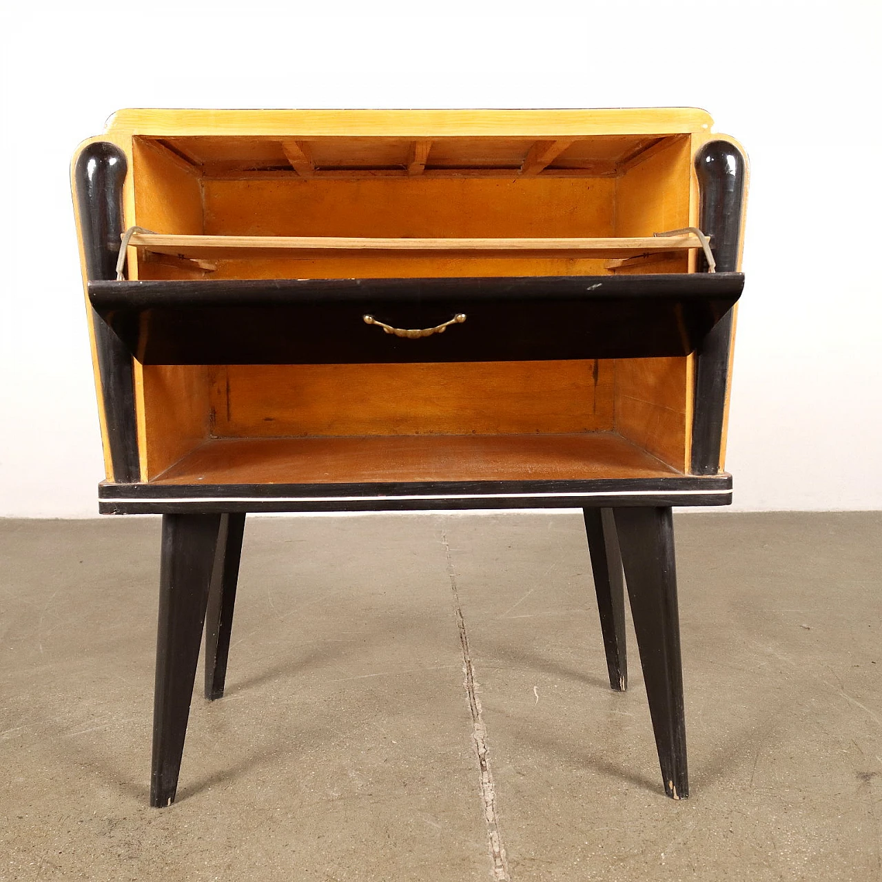 Lacquered wood and beech veneer cabinet with flap, 1950s 7