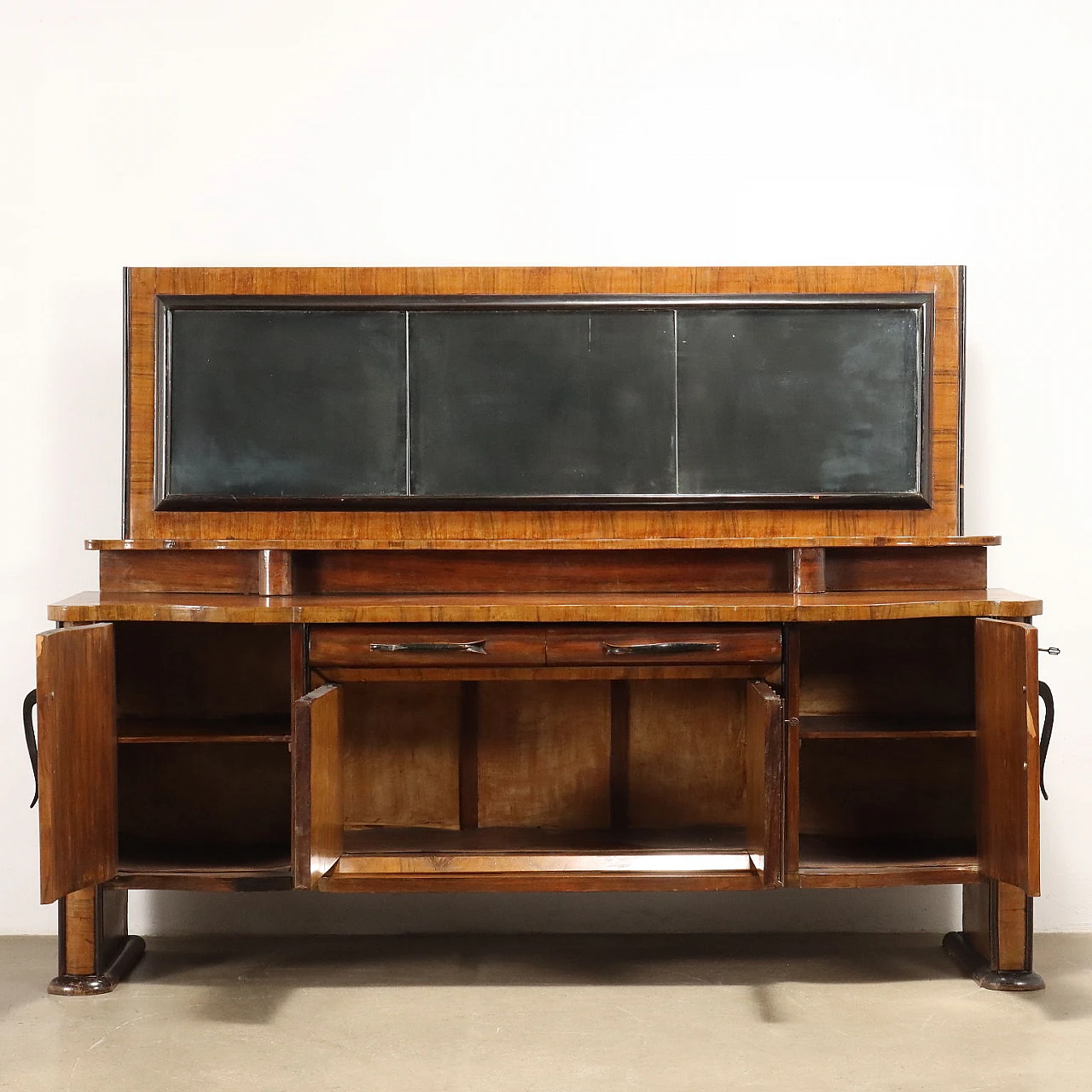 Walnut and briarwood sideboard with riser and mirror, 1920s 3