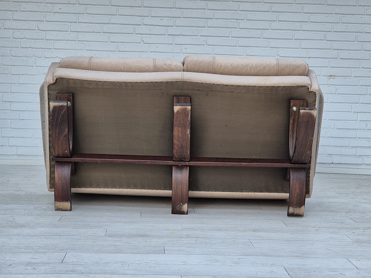 Scandinavian two-seater bent beech and leather sofa, 1970s 16