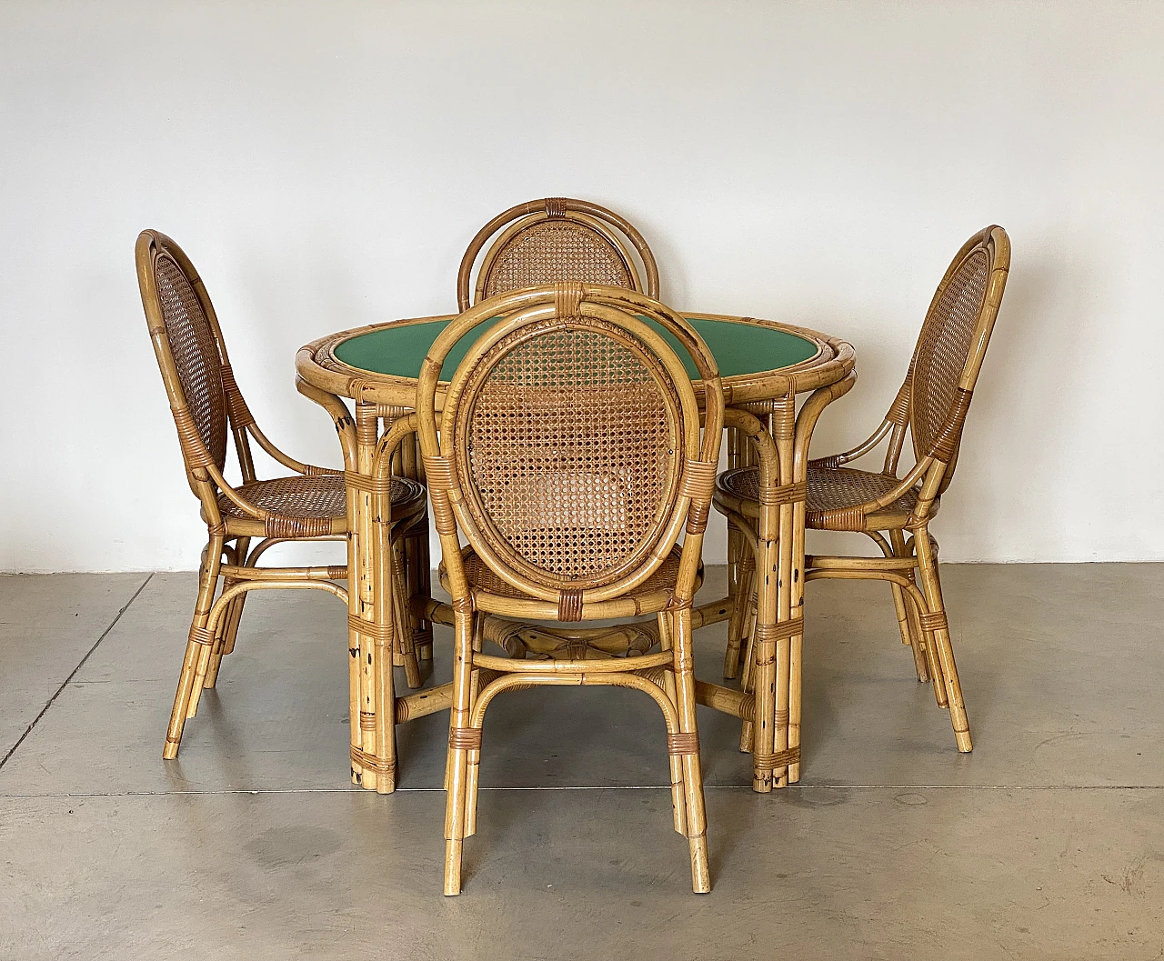4 Chairs and game table in bamboo, 1970s 1
