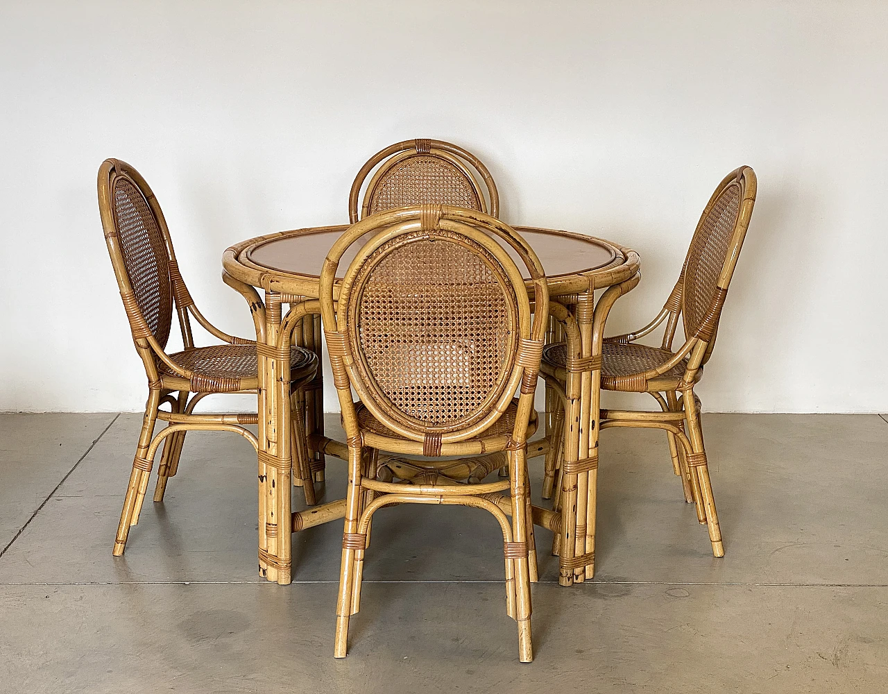 4 Chairs and game table in bamboo, 1970s 2