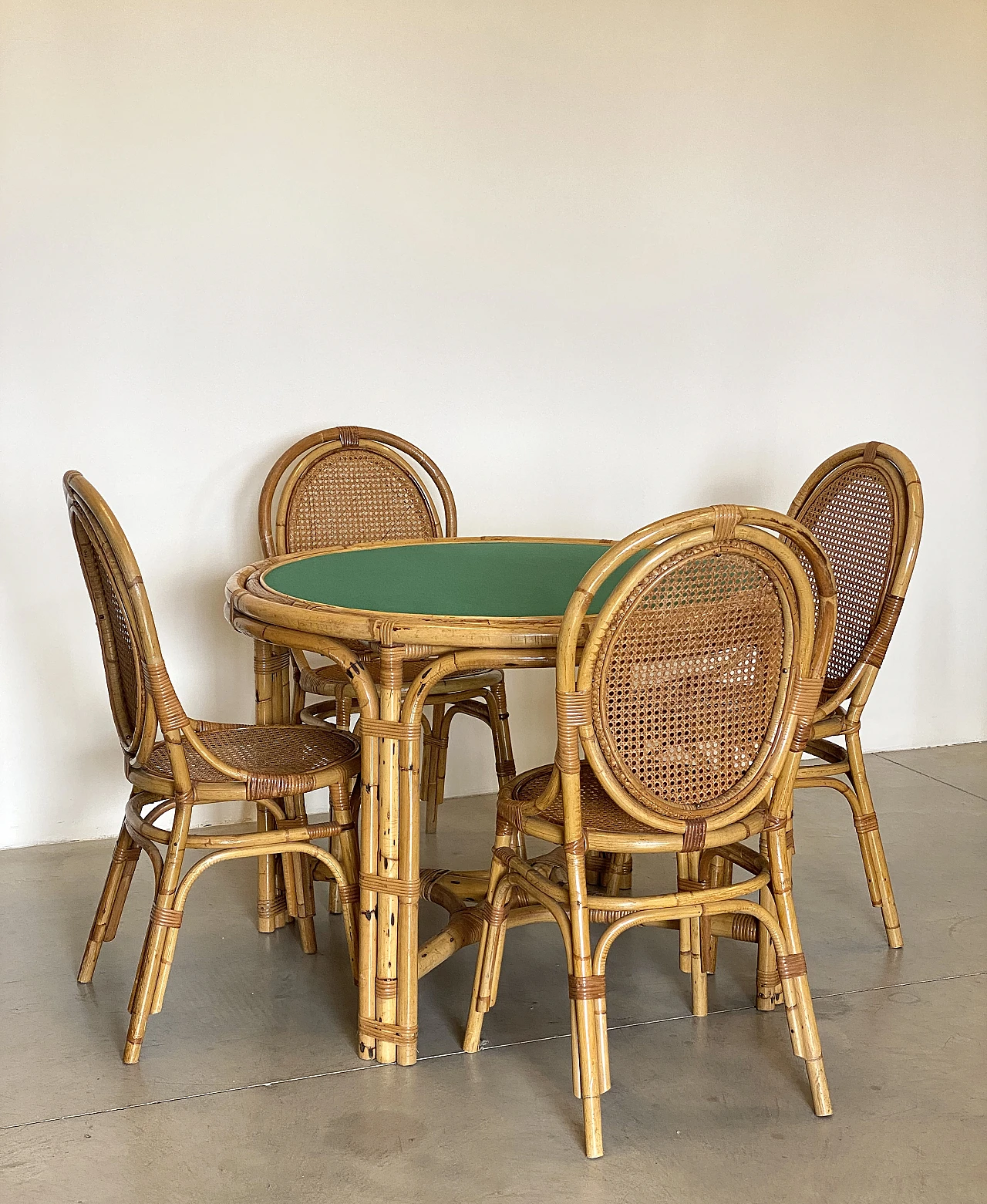 4 Chairs and game table in bamboo, 1970s 3