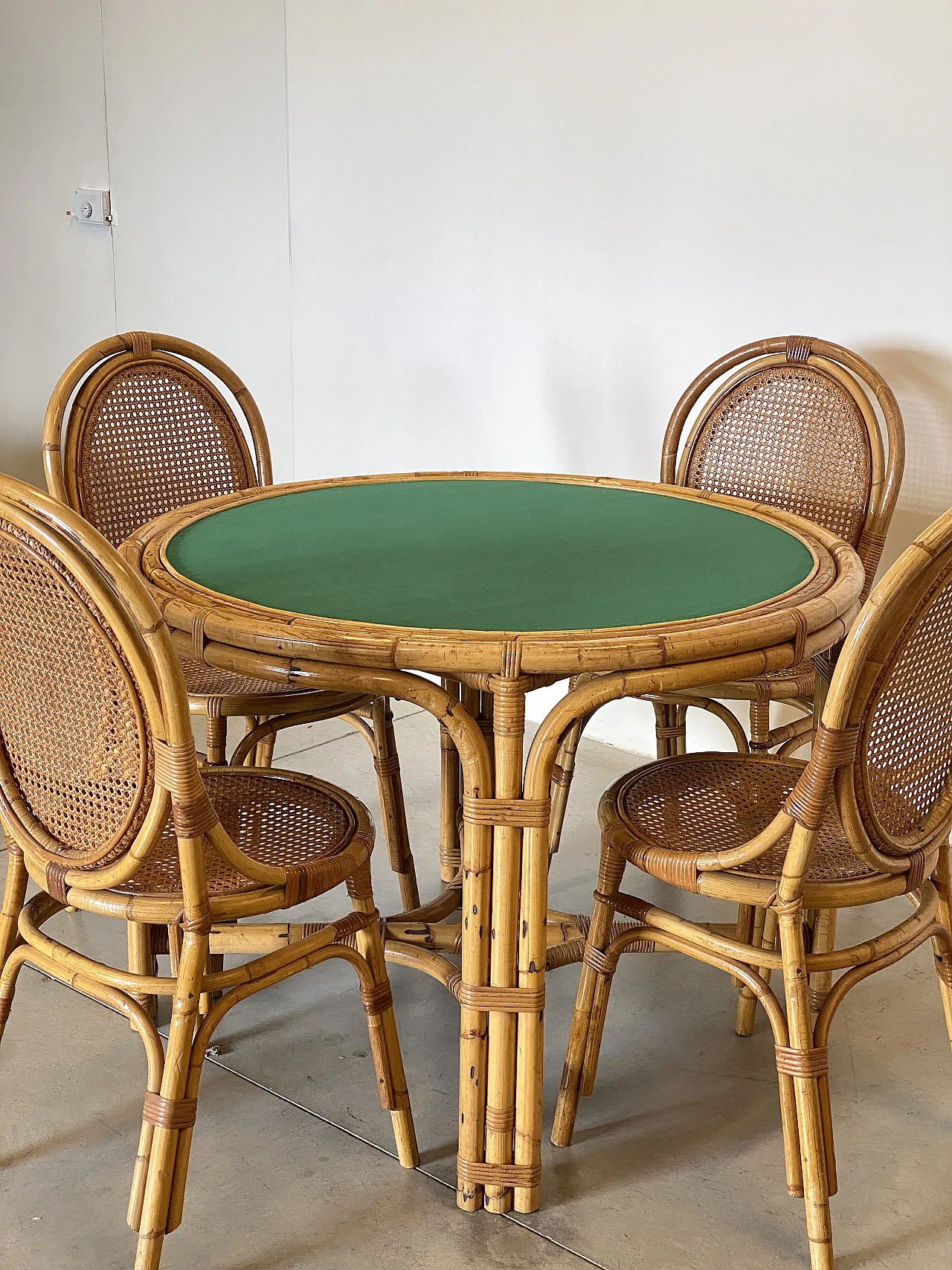 4 Chairs and game table in bamboo, 1970s 4