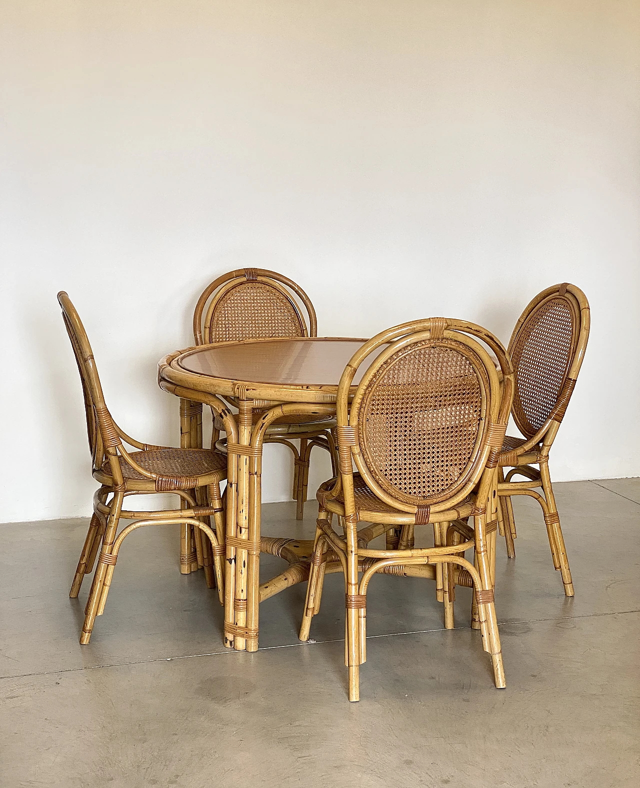 4 Chairs and game table in bamboo, 1970s 5