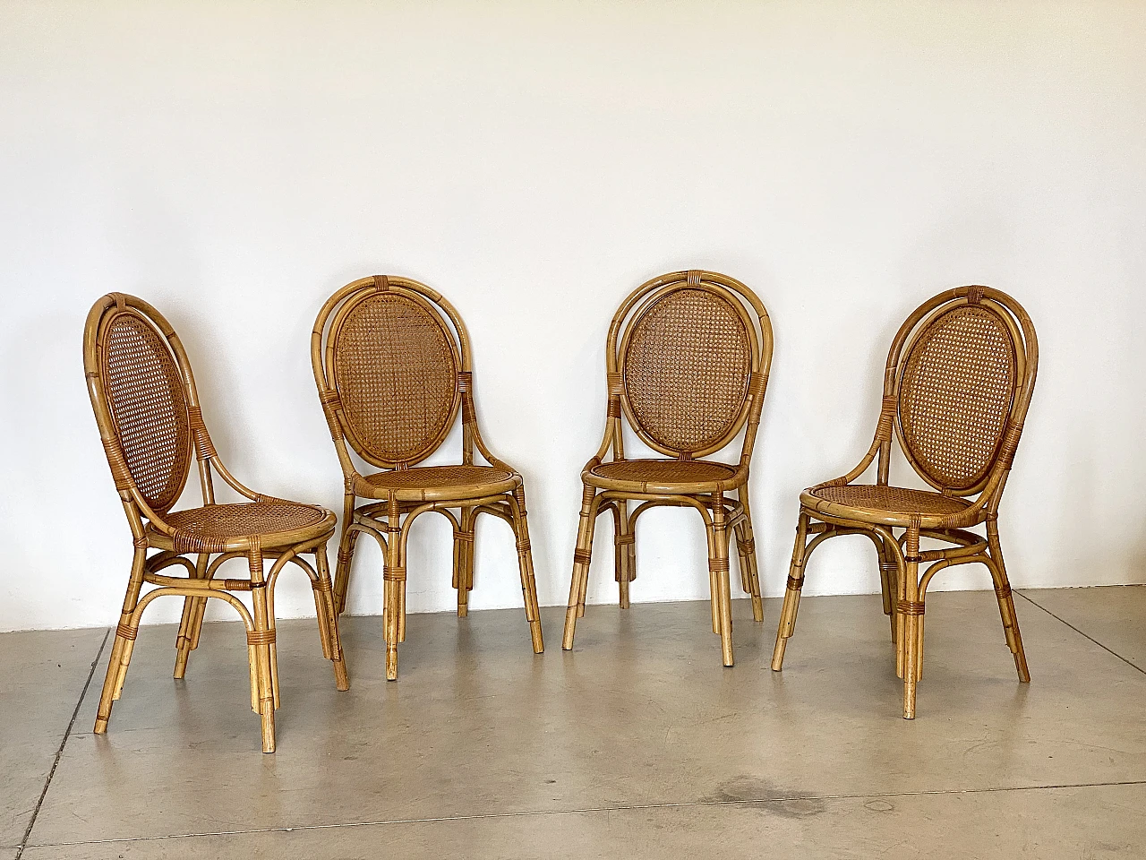 4 Chairs and game table in bamboo, 1970s 15