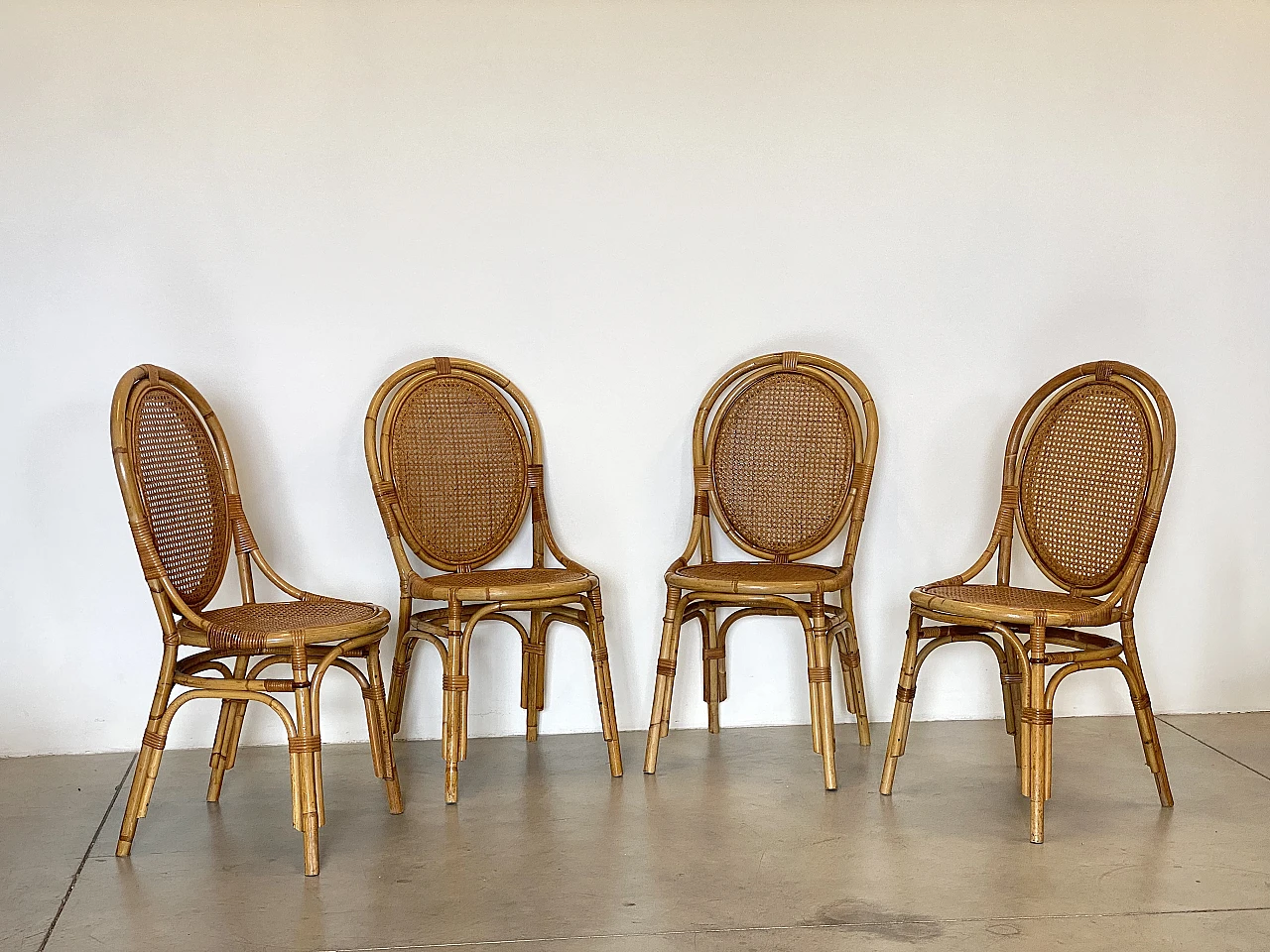 4 Chairs and game table in bamboo, 1970s 16