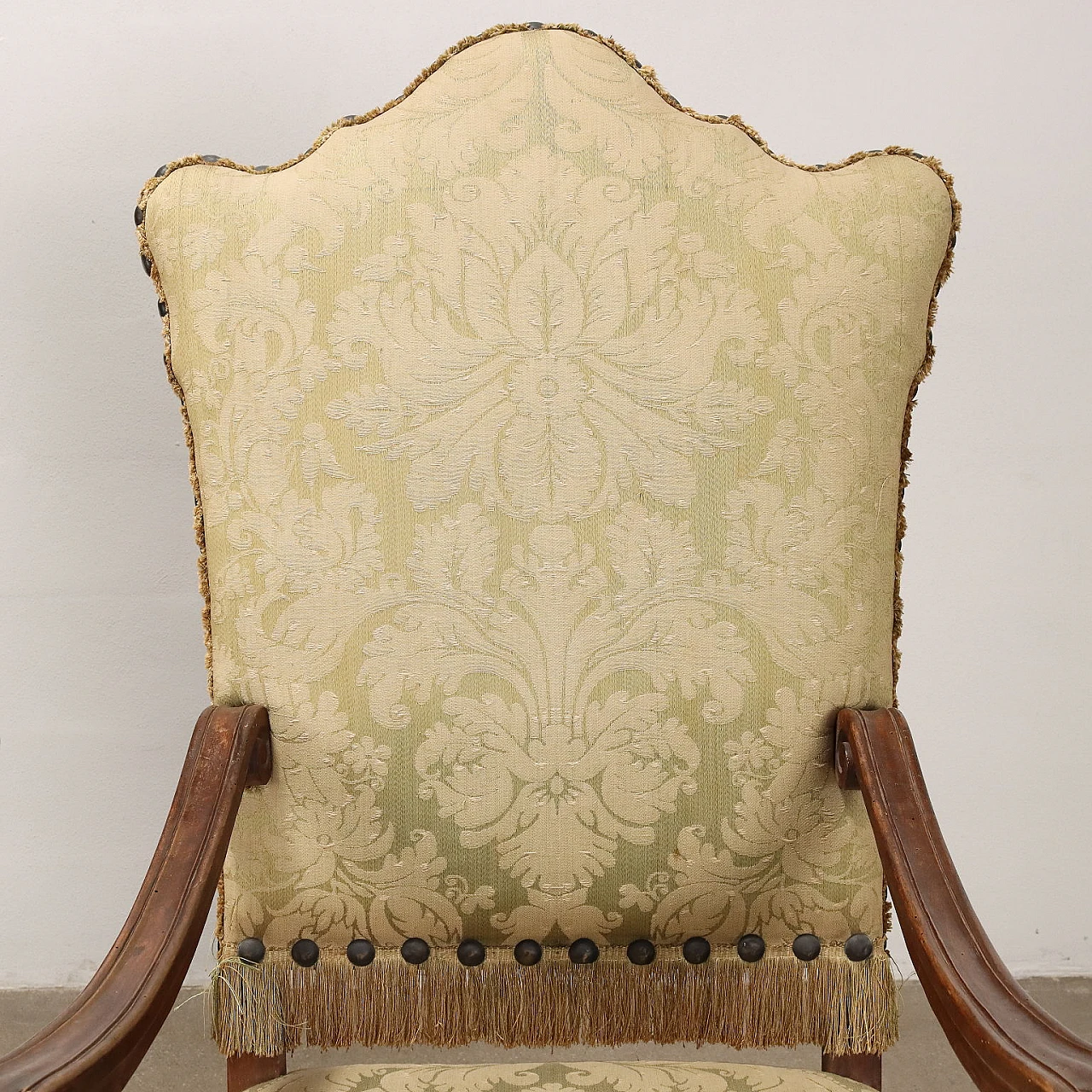 4 Carved wooden chairs, padded with brocade fabric, 19th century 4