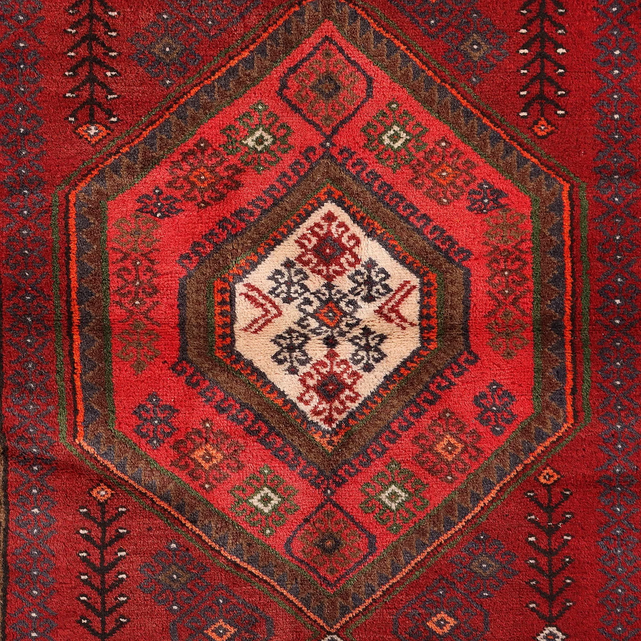 Red cotton and wool Mosul rug 3