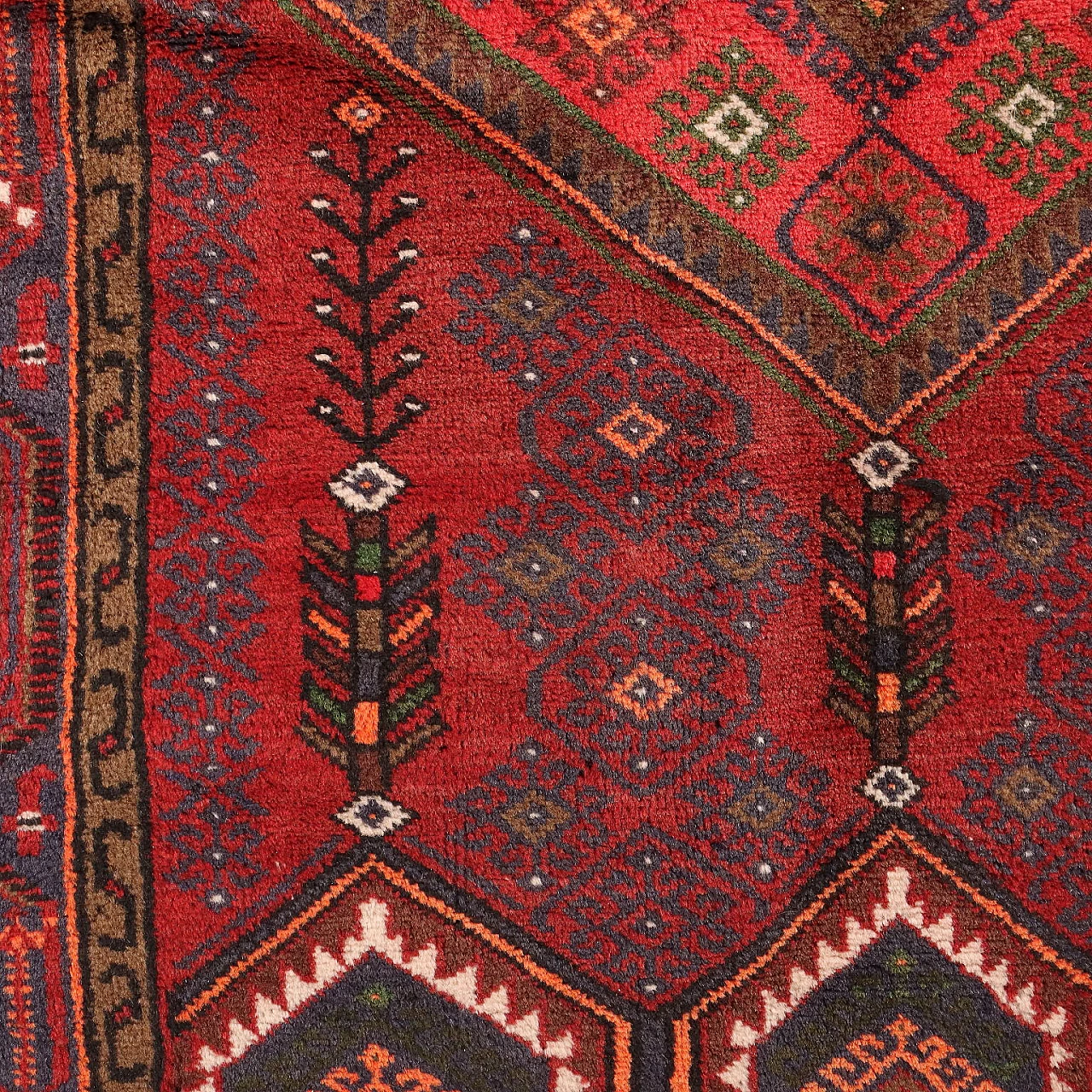 Red cotton and wool Mosul rug 4