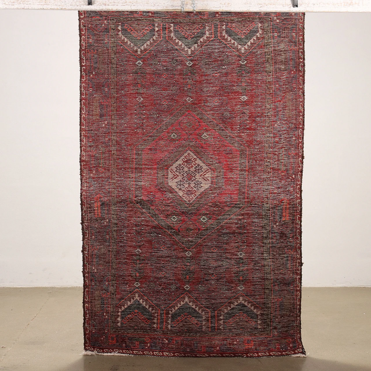 Red cotton and wool Mosul rug 6