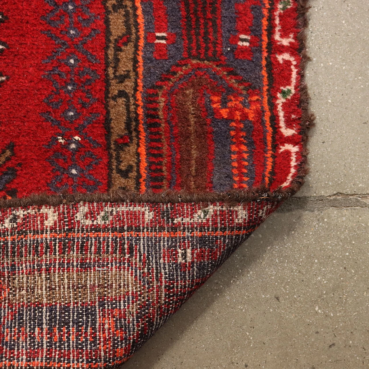 Red cotton and wool Mosul rug 7