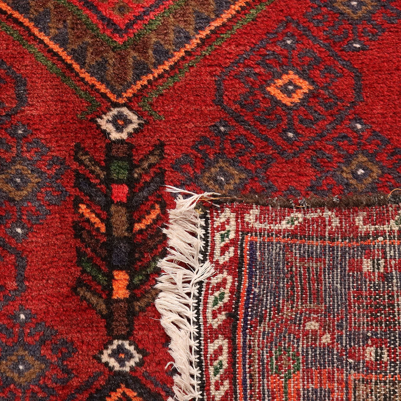 Red cotton and wool Mosul rug 8