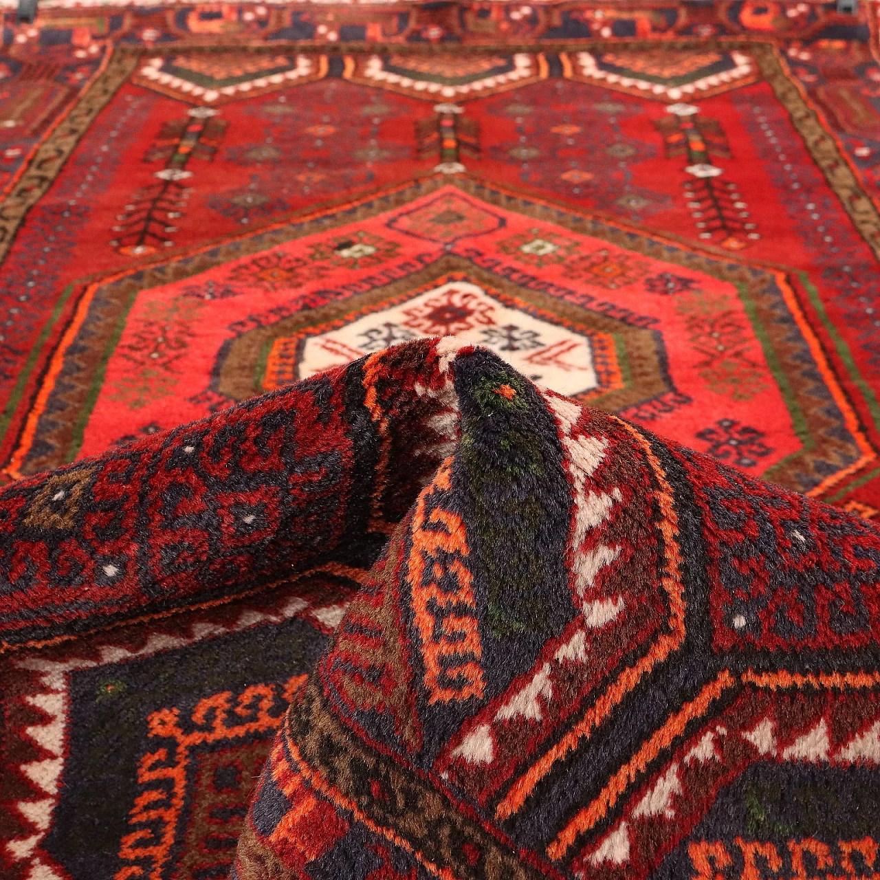 Red cotton and wool Mosul rug 9
