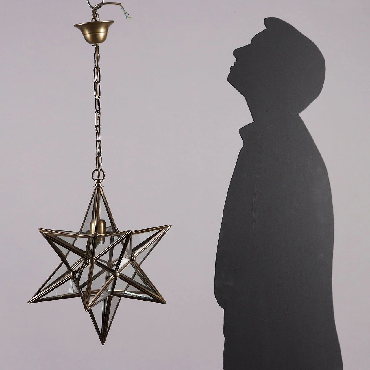 Pair of star-shaped brass and glass ceiling lamps, 1960s 2