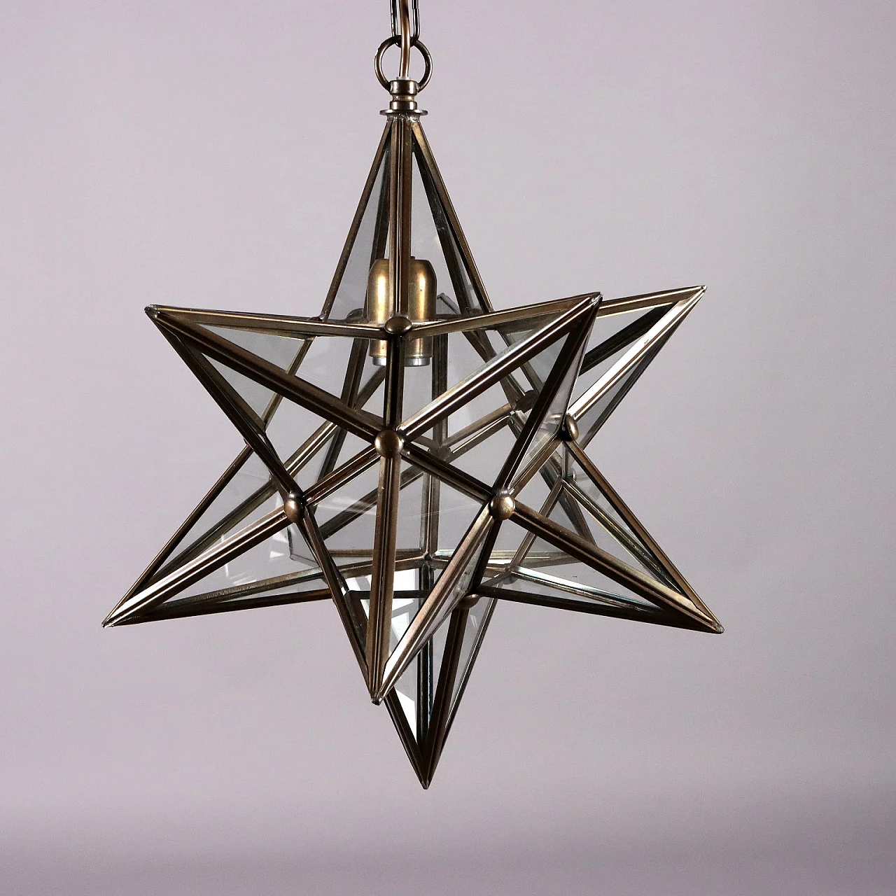 Pair of star-shaped brass and glass ceiling lamps, 1960s 3