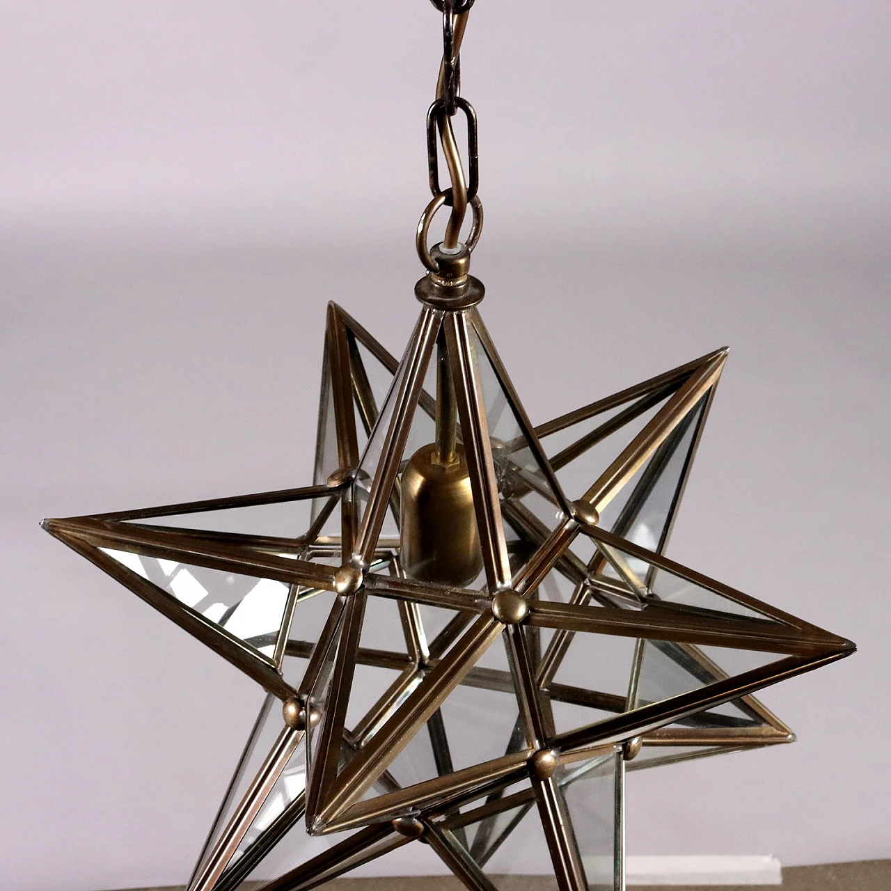 Pair of star-shaped brass and glass ceiling lamps, 1960s 6