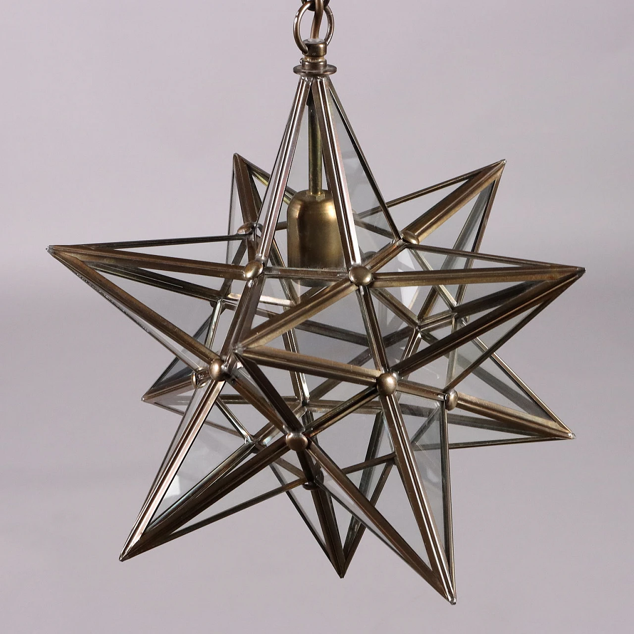 Pair of star-shaped brass and glass ceiling lamps, 1960s 7