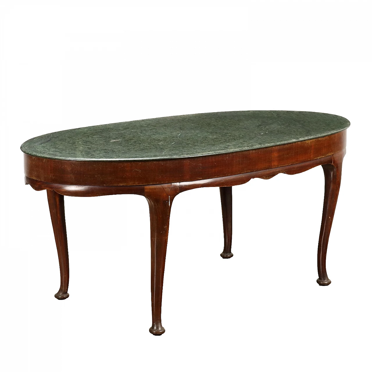 Oval table in stained beech and green marble top, 1950s 1
