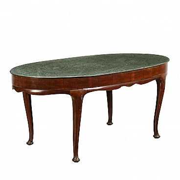 Oval table in stained beech and green marble top, 1950s