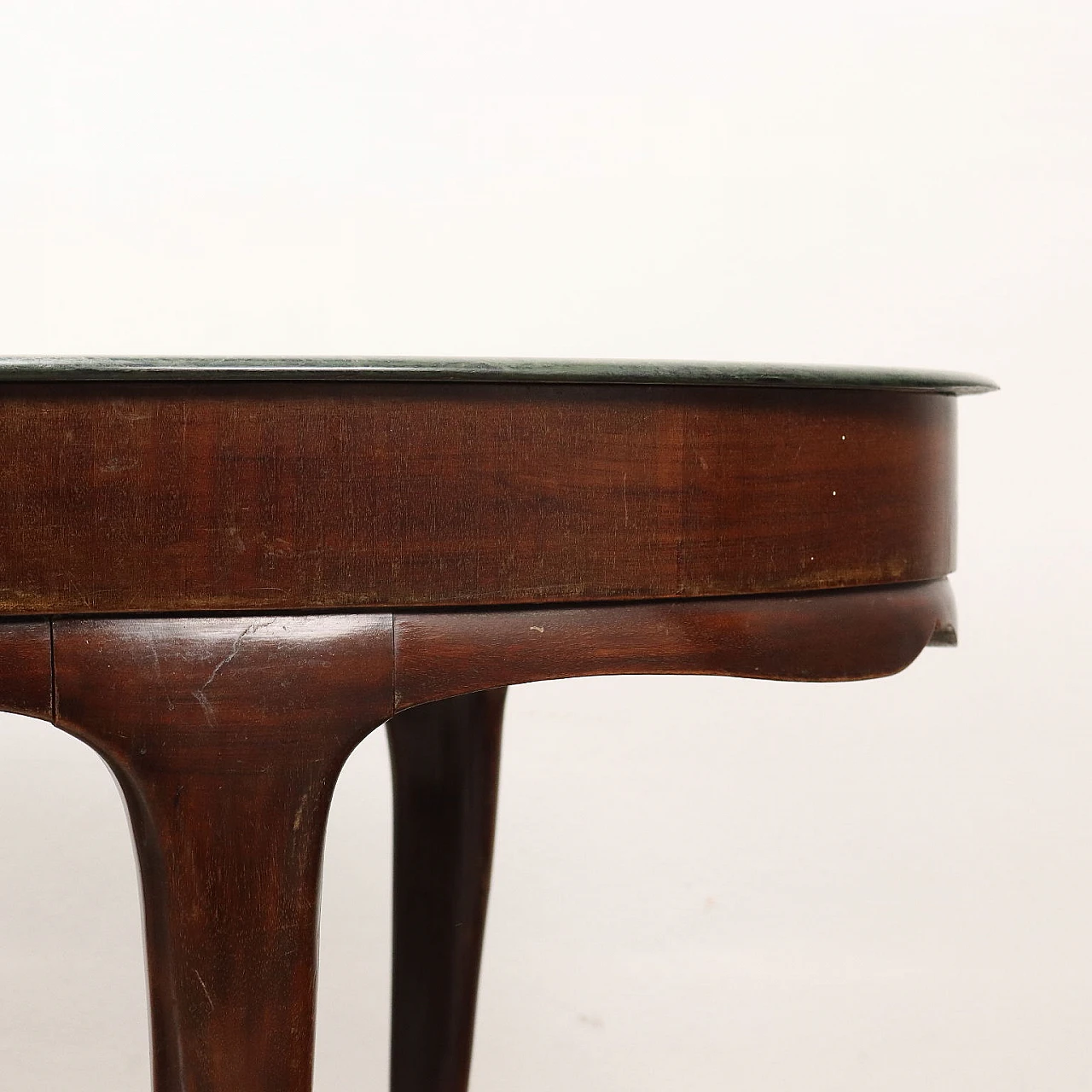 Oval table in stained beech and green marble top, 1950s 4